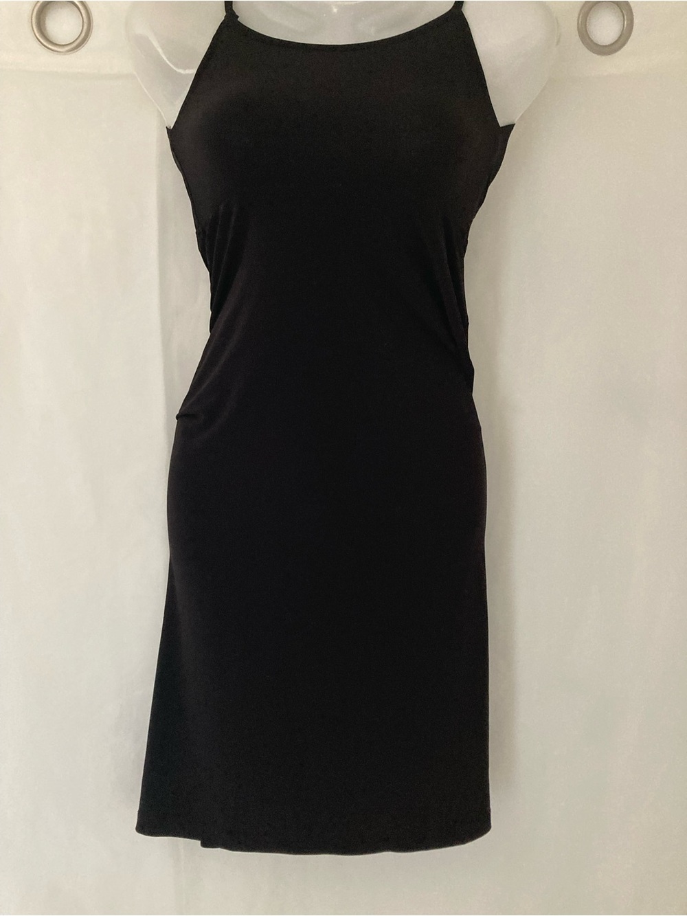 Black Sleeveless Midi Dress XL Stretch Minimalist Spaghetti Strap